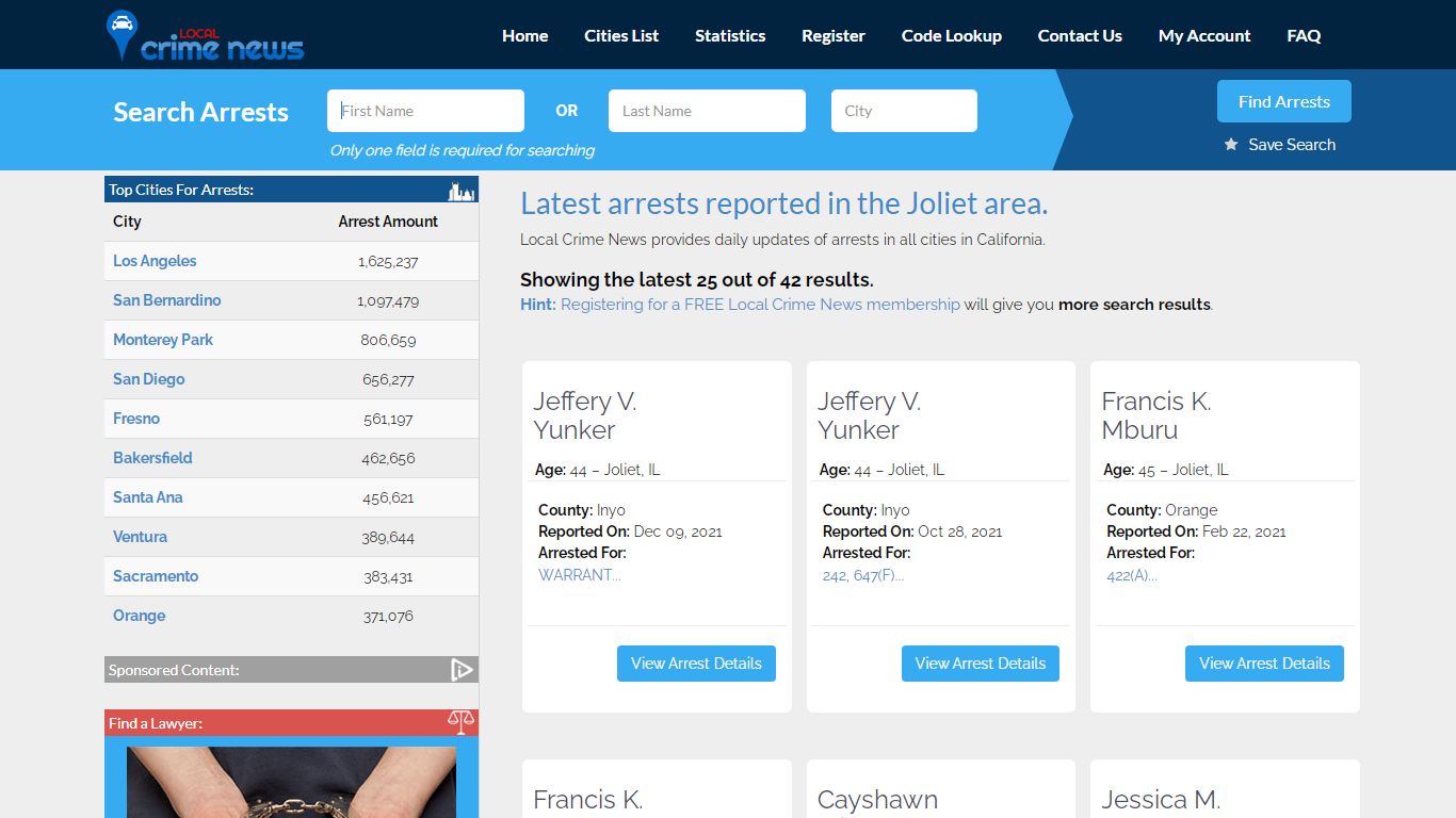 Joliet California Arrest Records | Local Crime News