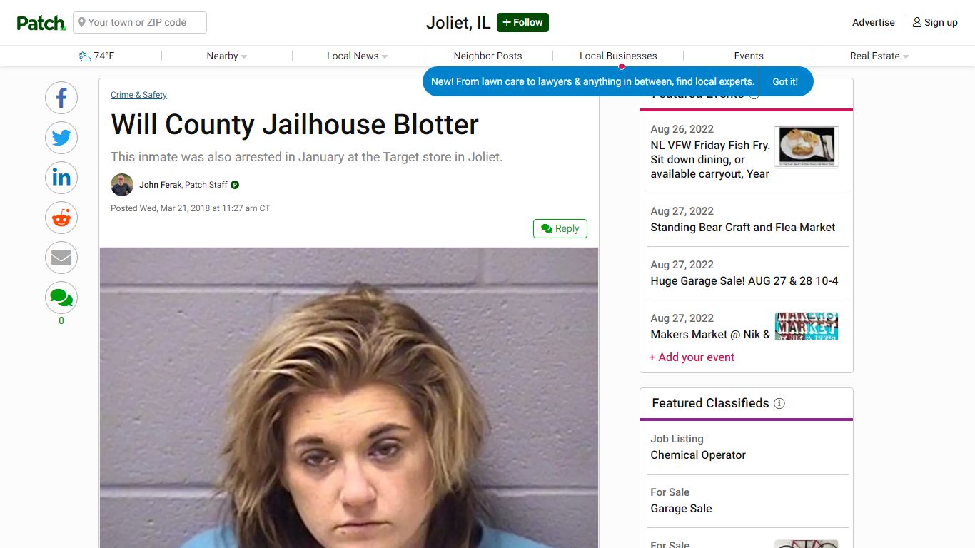 Will County Jailhouse Blotter | Joliet, IL Patch
